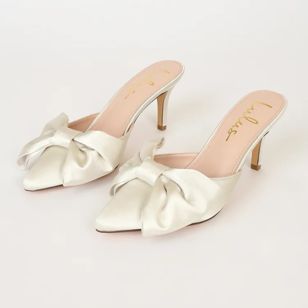 Lulu's Ivory Satin Pointed Toe Mules